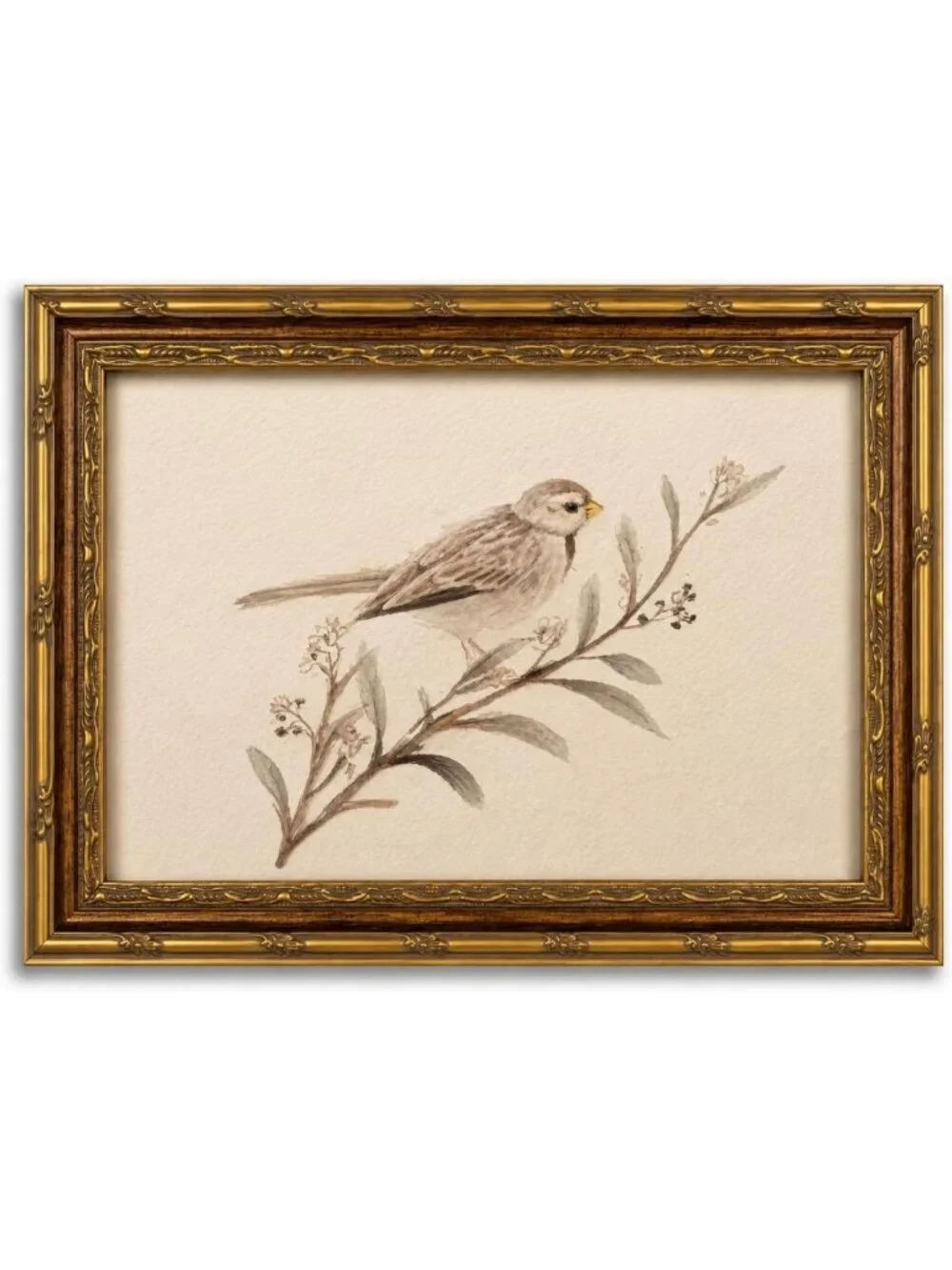 Framed Sparrow Canvas Wall Art - Simple Bird Decor for Home, 9x11 Inch